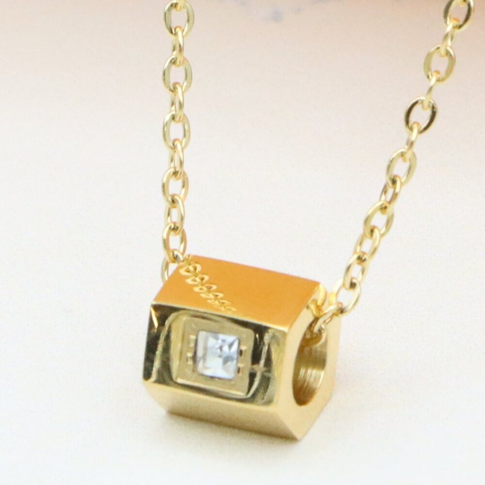 Minimal Gold Plated Cube Pendant Necklace on Fine Yellow Chain, XPNL0319